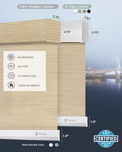 Vista 52 de Yoolax Persiana solar motorizada con control Romote para filtrar la luz, persianas enrollables con visión transparente (gris)