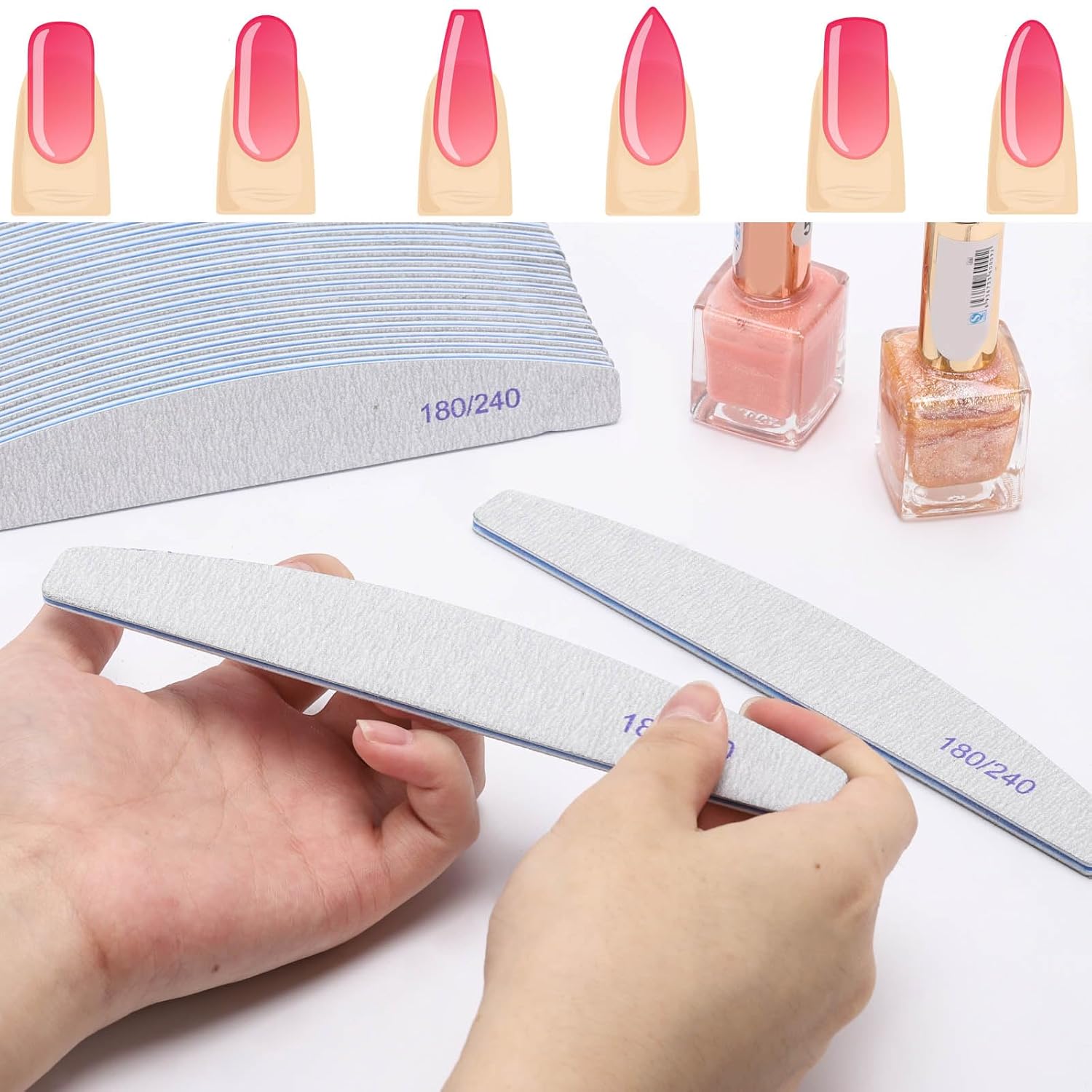 100 Pieces 180/240 Grit Nail Files for Natural Nails, Nail Buffers Double Sided Emery Boards