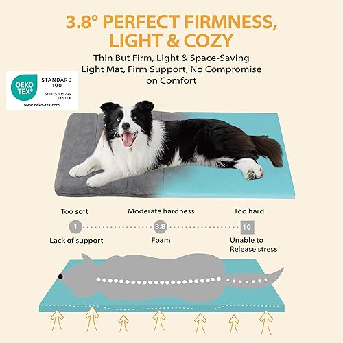 Miniatura 3 de Tapete para jaula para perros grandes, cama para perro de espuma viscoelástica de 35 x 23 pulgadas, lavable y antideslizante, almohadilla ultrasuave