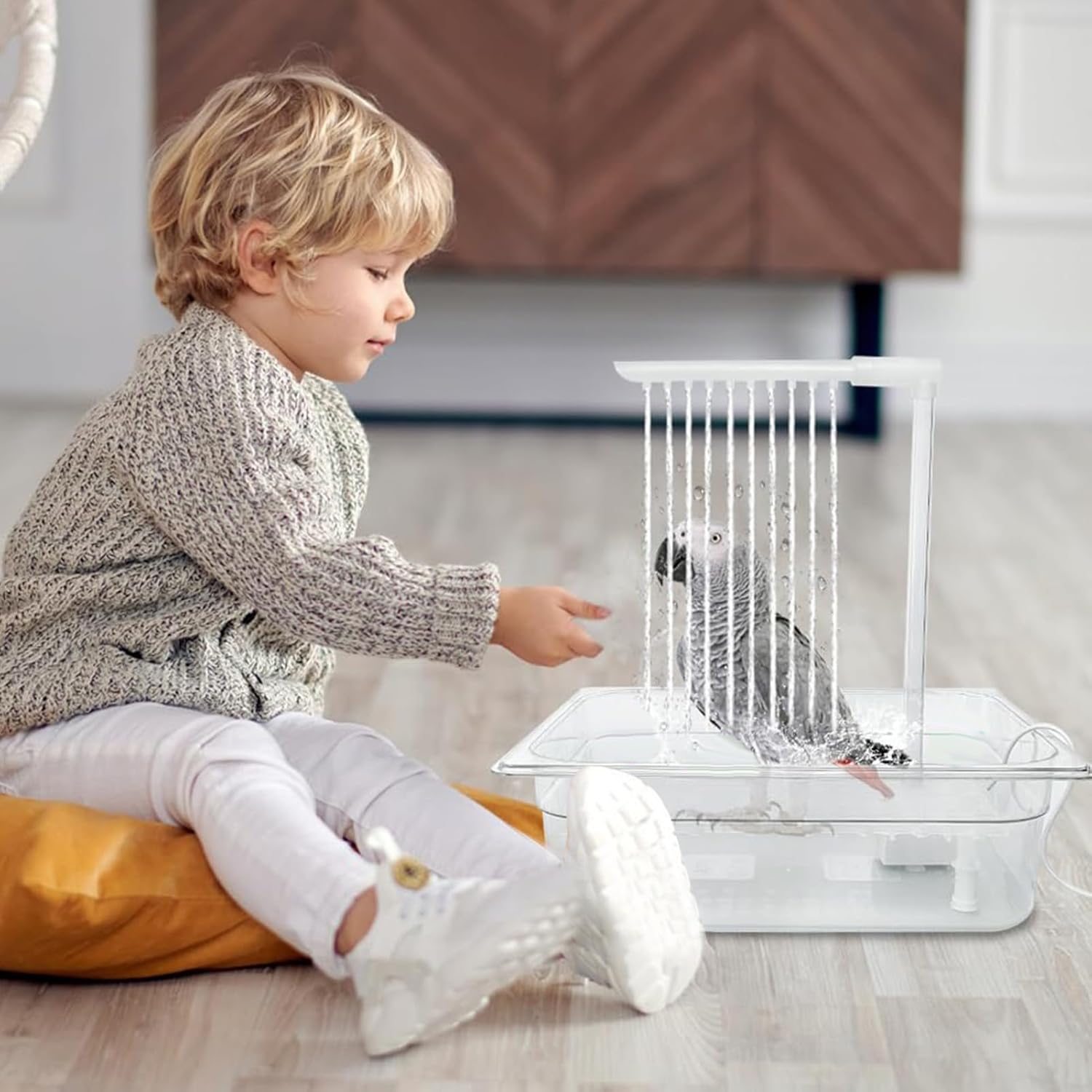 Automatic Bird Bathtub - Parrot Shower Accessory for Cages | Gentle Water Spray, Easy Design with Secure Fit for Lovebirds Cockatiels Conures African Grey Parakeets