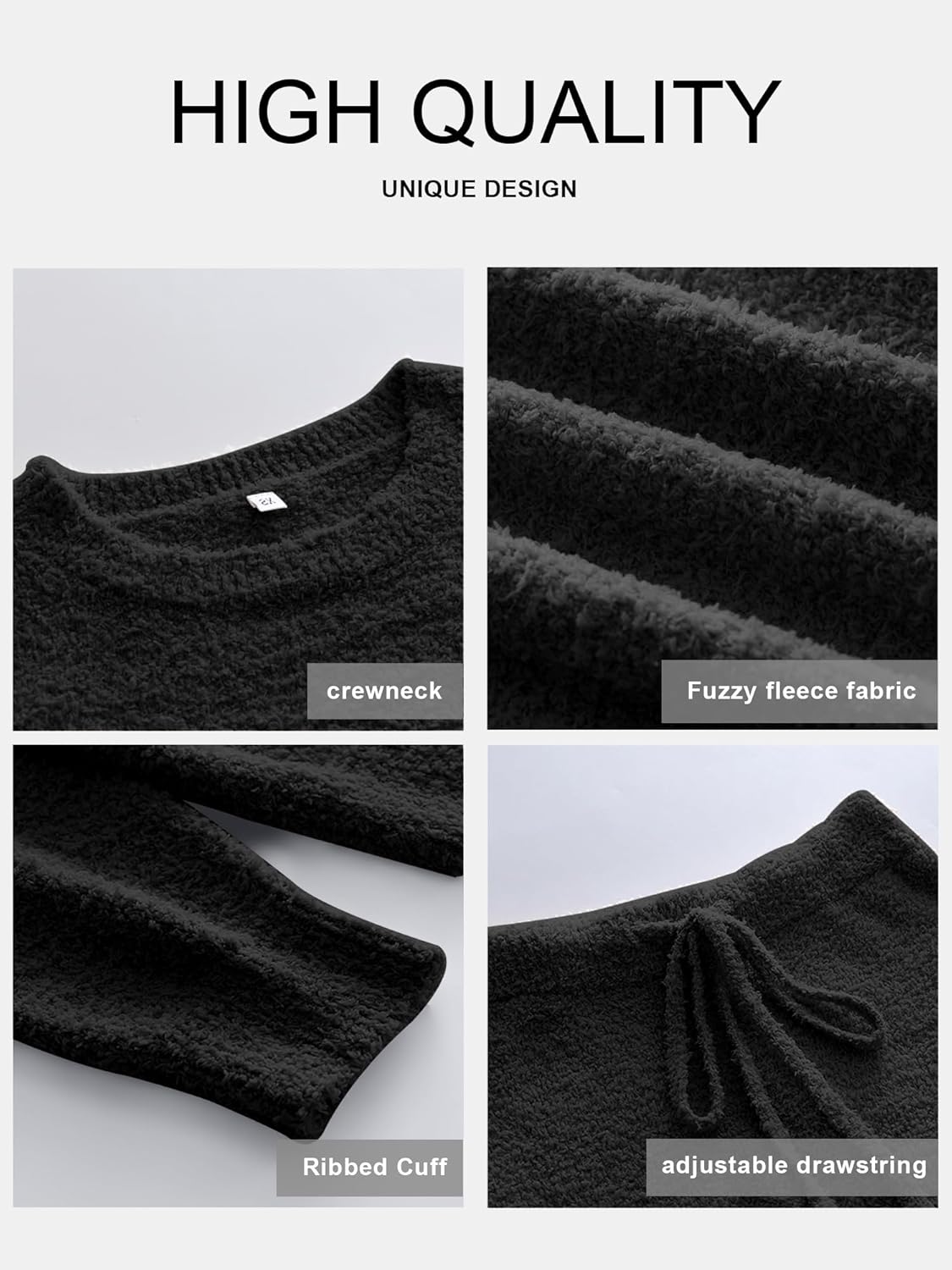 ANRABESS Women's Fuzzy Fleece Pajama Sets 2 Piece Outfits Long Sleeve Top Wide Leg Pants Lounge Matching Set 2025 Fall Winter - Image 5