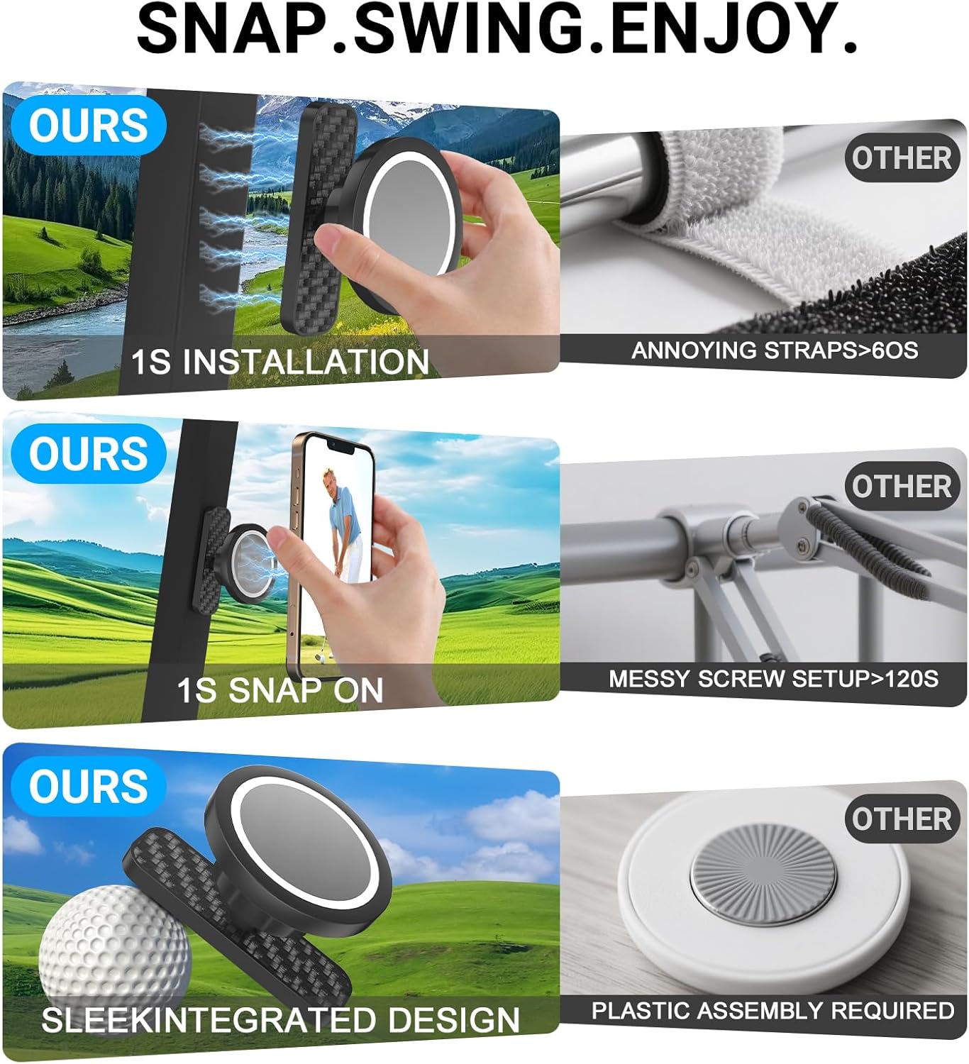 Magnetic Golf Cart Phone Holder - Golf Cart Phone Mount for EZGO, Club Car, Compatible with MagSafe iPhone 16 15 14 13 12 Series Mini, Fits EZGO & More, Ideal Golf Gift for Men & Women - Image 4