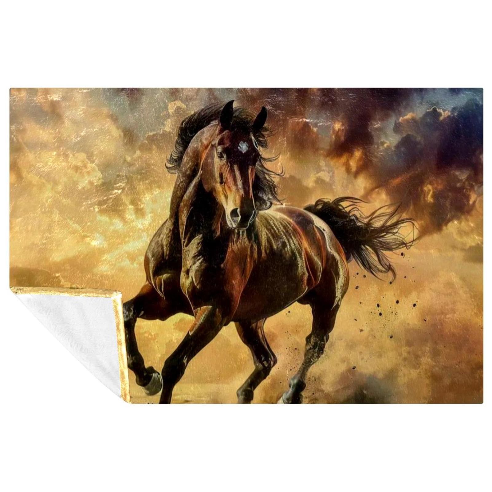 Couverture imprimée cheval douce contre le froid sur canapé