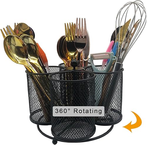Organizador de cubiertos de cocina giratorio de 360, organizador de utensilios, organizador de cubiertos de 4 compartimentos, soporte de utensilios