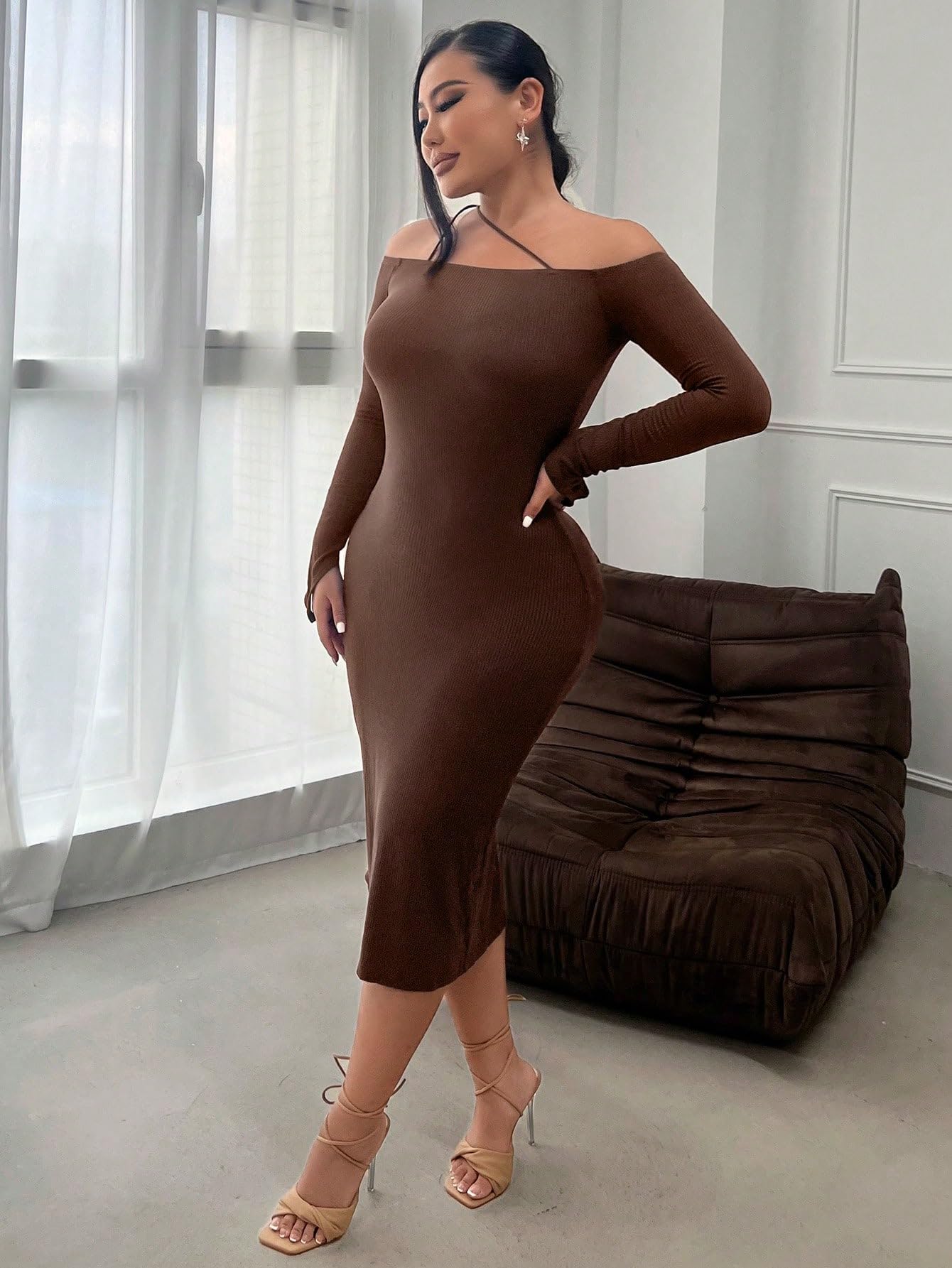coffee brown dress Women's Dresses Asymmetrical Neck Bodycon Dress for Women (Color : Coffee Brown, Size : Small) : Clothing, Shoes & Jewelry Web Collection: Going out out Size:33.5 (US 3.5) a collared neckline Bhaderwah Campus Peacock Color