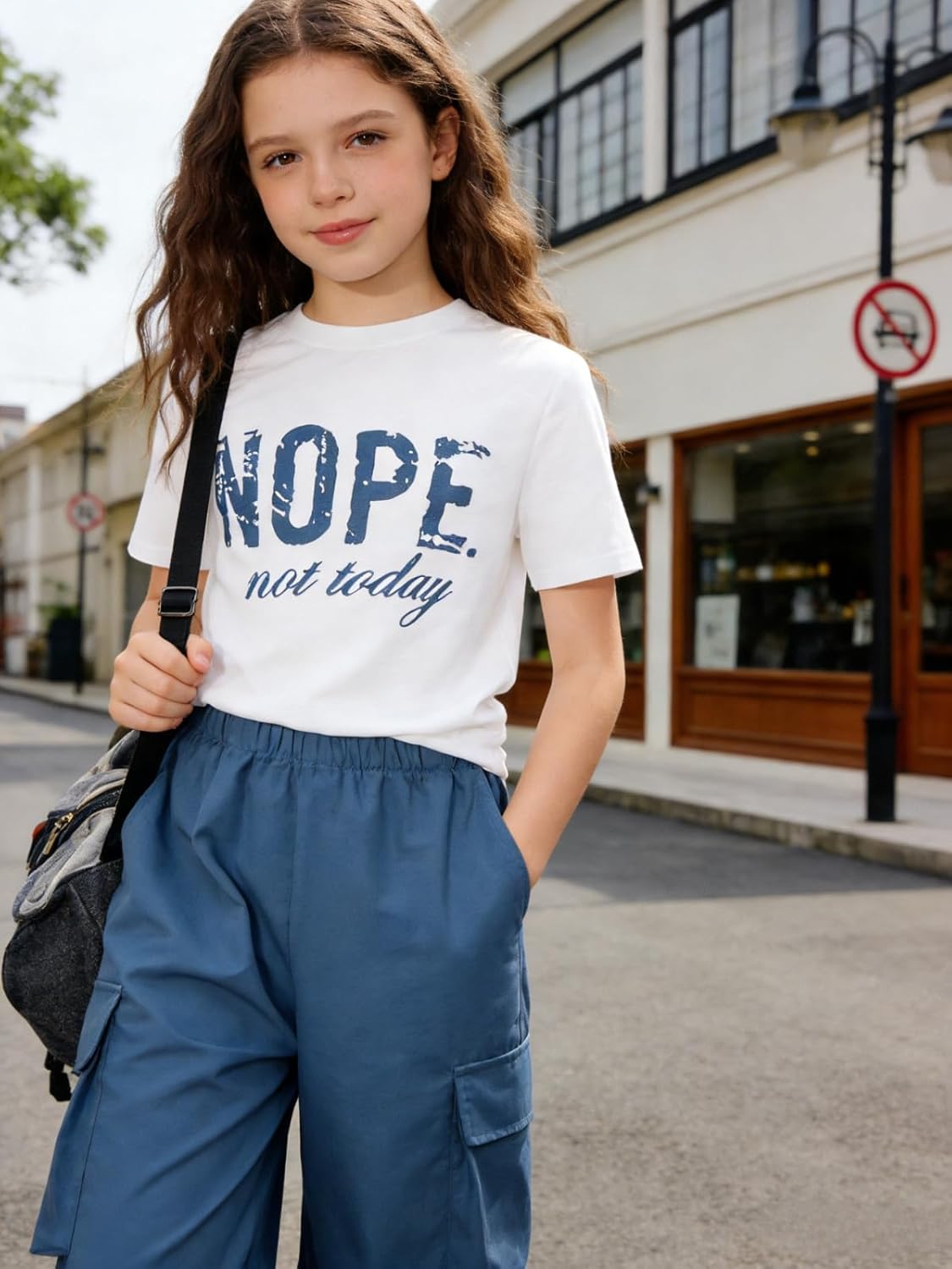 Girls Clothes Little Girl Outfits Letter Print Short Sleeve Tops & Cargo Pants 2PCS Girls Clothing 7-16 Years - Image 4