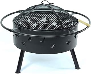 Fire Pits Outdoor Wood Burning Fire Pit Grill Wood Burning - 28 Inch Large Bonfire Patio Backyard Firepit Large for Outside with Round Spark with Cover BBQ Cooking for Outside Camping Backyar