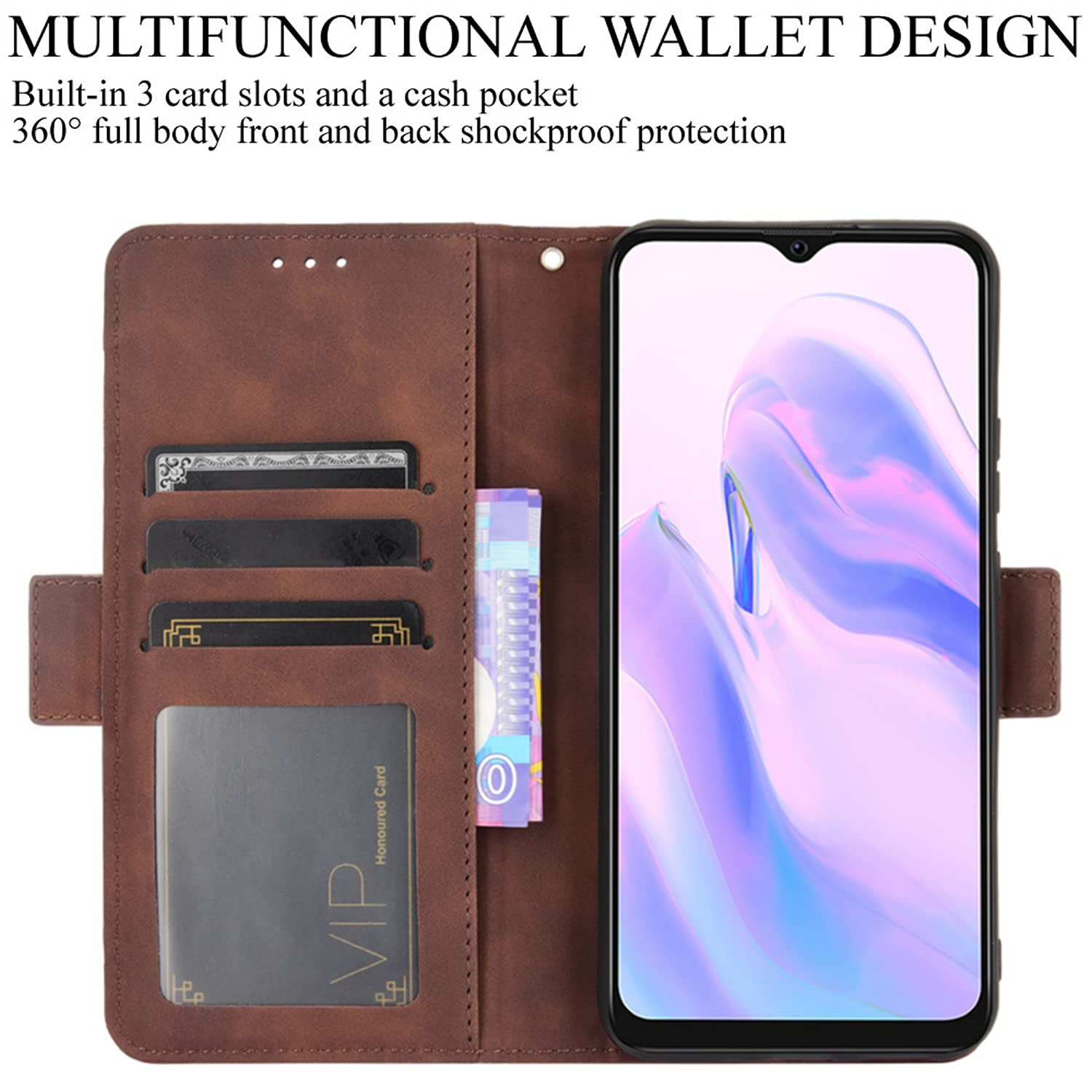 Ledertasche Für Blackview A60 (2019) – Flip Case Mit Ständerfunktion, 5 Kartenfächern & Magnetverschluss