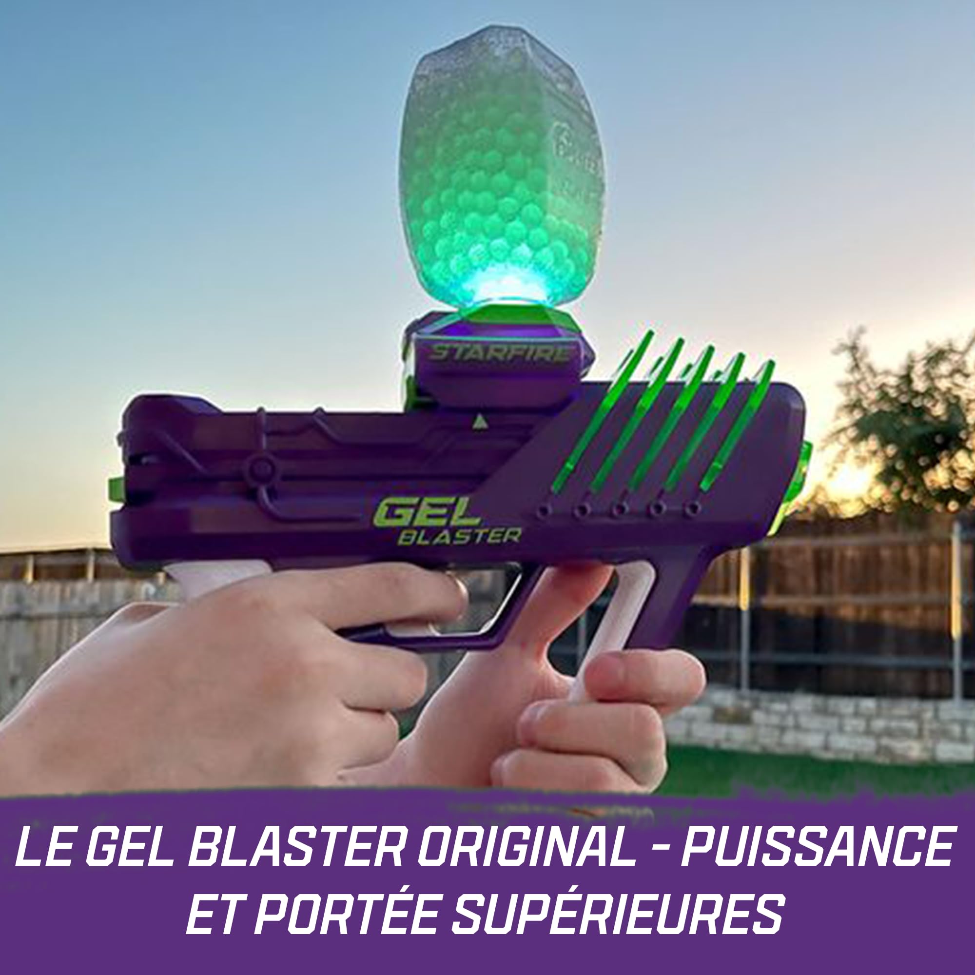 Gel Blaster Surge Starfire - Brille dans Le Noir, Semi/Auto, 30m, 14+ | Munitions Starfire lumineuses, canons interchangeables, batterie USB-C (4h), inclus lunettes.