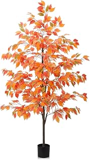 Daifunli 6Ft Faux Fall Tree Ficus Tree Potted Autumn Porch Decor