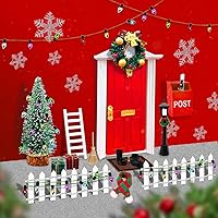 Vista 1 de JCOOS Mini puerta de elfo rojo de madera navideña para pared, kit de puerta de hadas en miniatura, accesorios de casa de muñecas de Navidad, juego