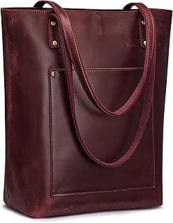Women Vintage Genuine Leather Crossbody Tote Bag, Large Shoulder Purse Work Handbag