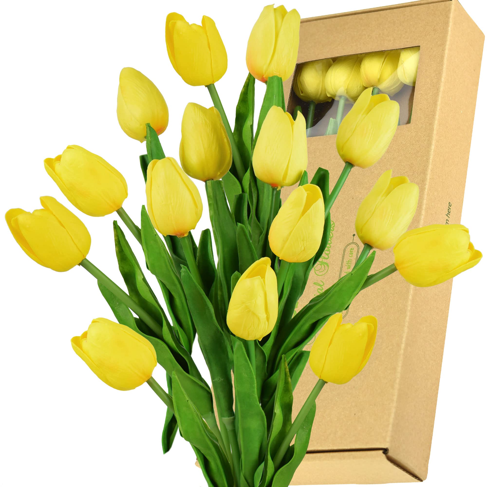 FiveSeasonStuff Tulips Artificial Flowers | Real Touch | Wedding Bouquet Home Décor Party | Floral Arrangements | 15 Stems (Candle Glow Yellow)