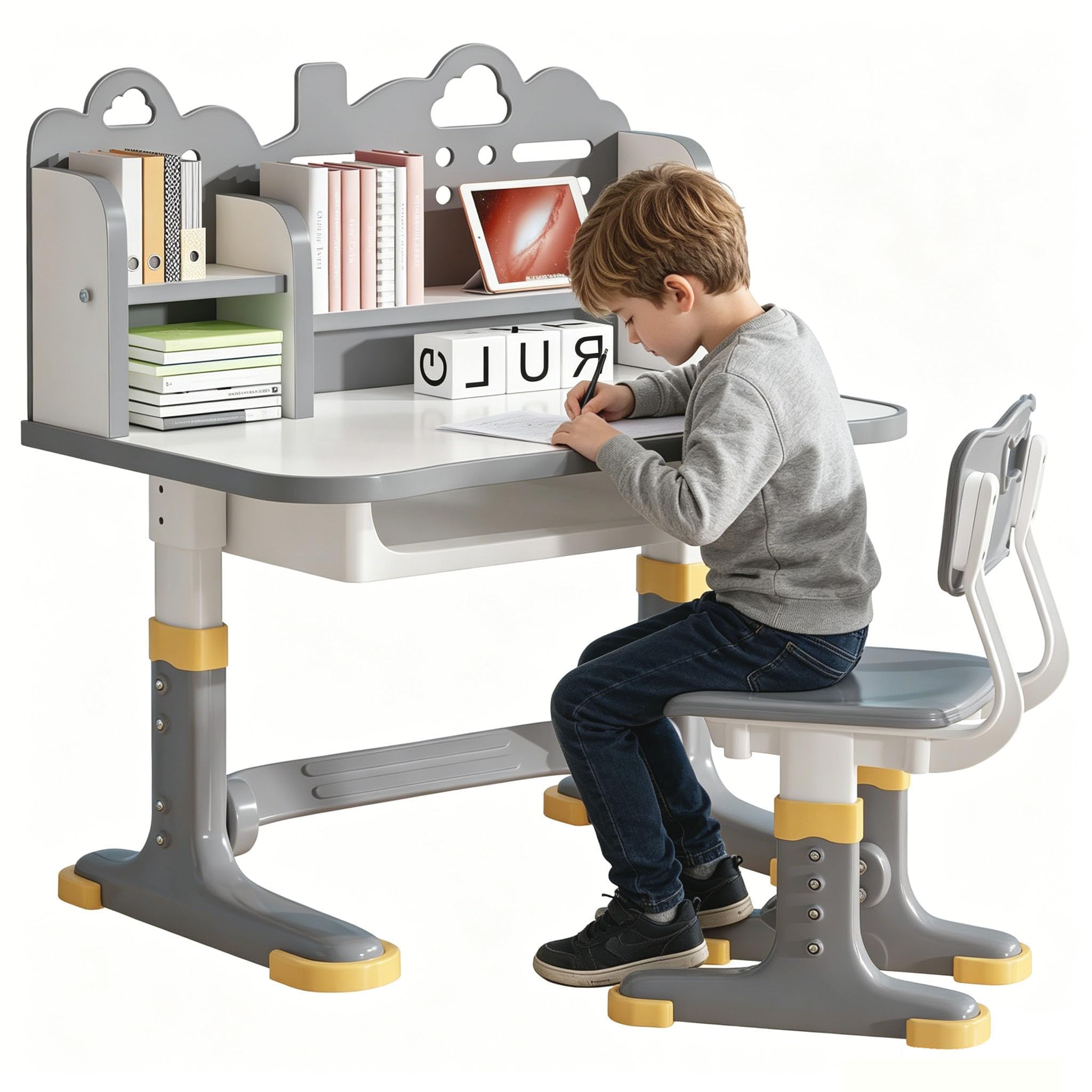 Photo 1 of OYOWINGO Kids Study Desk and Chair Set - Height Adjustable, Grey