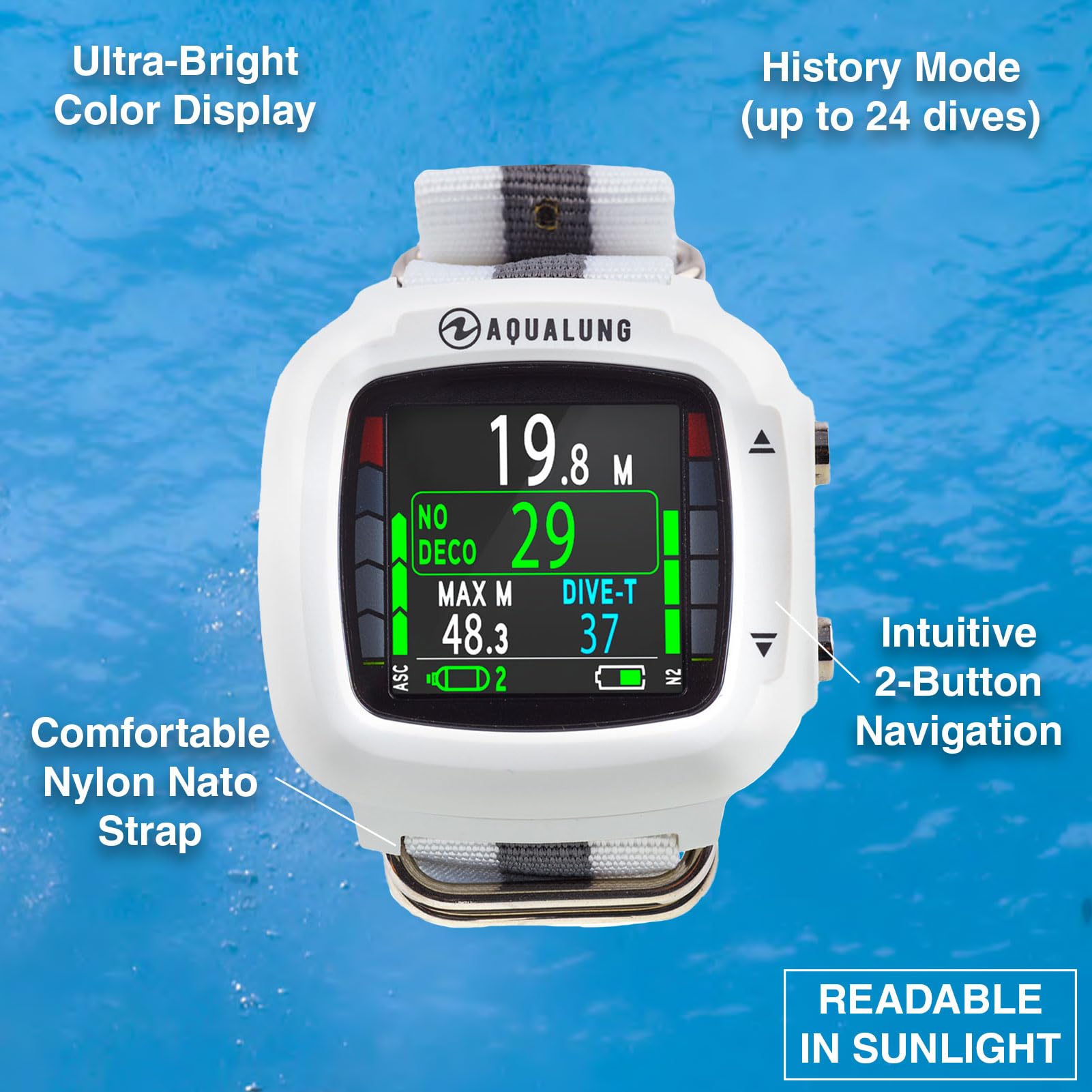 Aqualung i330R - Tauchcomputer, Bluetooth, Gut lesbares, ultrahelles Farbdisplay, Intuitive Benutzeroberfläche, Aqua Lung Dive Computer mit wiederaufladbarer Batterie, Ideal zum Tauchen