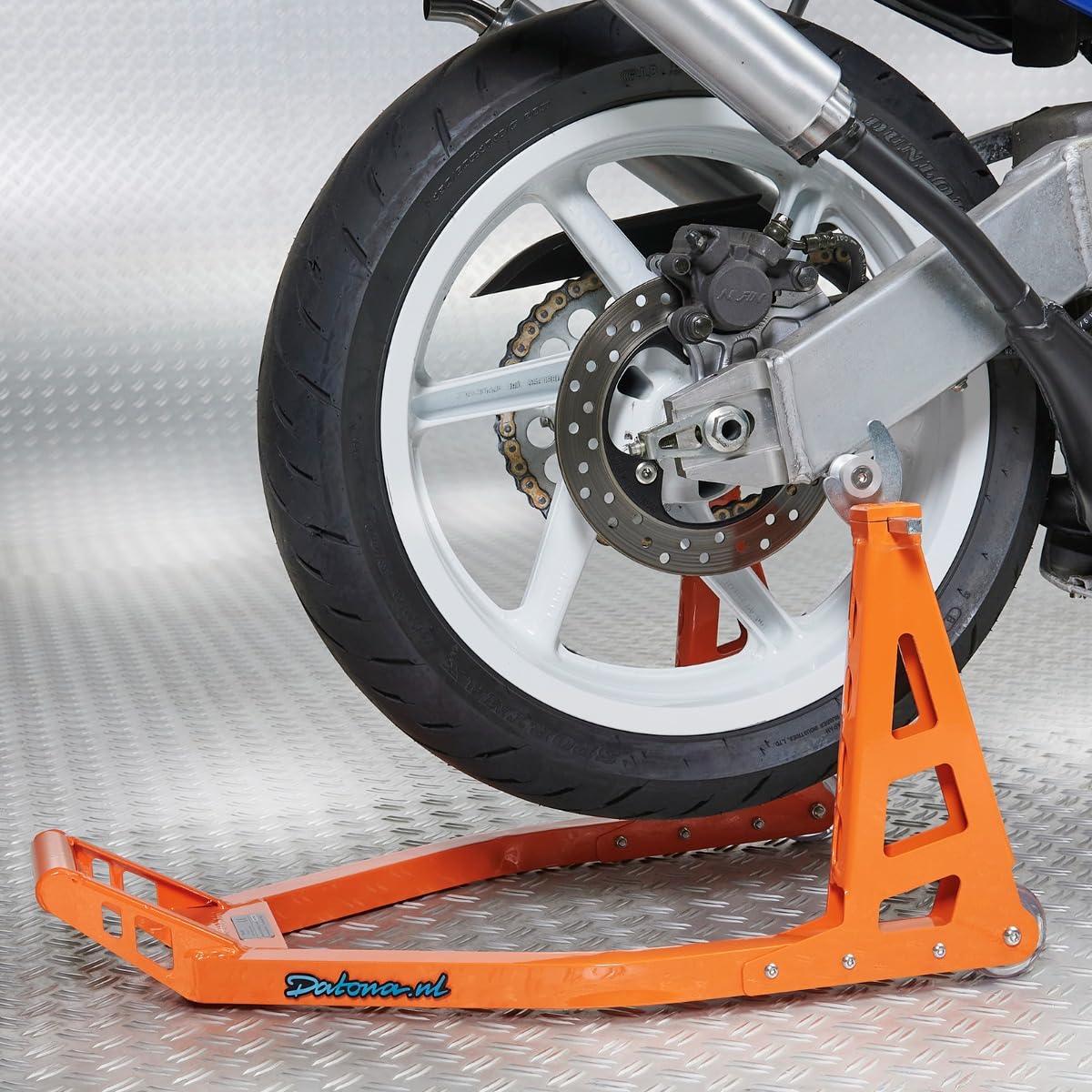 Motorrad Ständer Hinterrad Montageständer MotoGP - Orange - Aluminium 3 kg, Hebekapazität 250 kg, Verstellbar 24–36 cm, Kompatibel mit Bobbins M6 M8 M10 M12