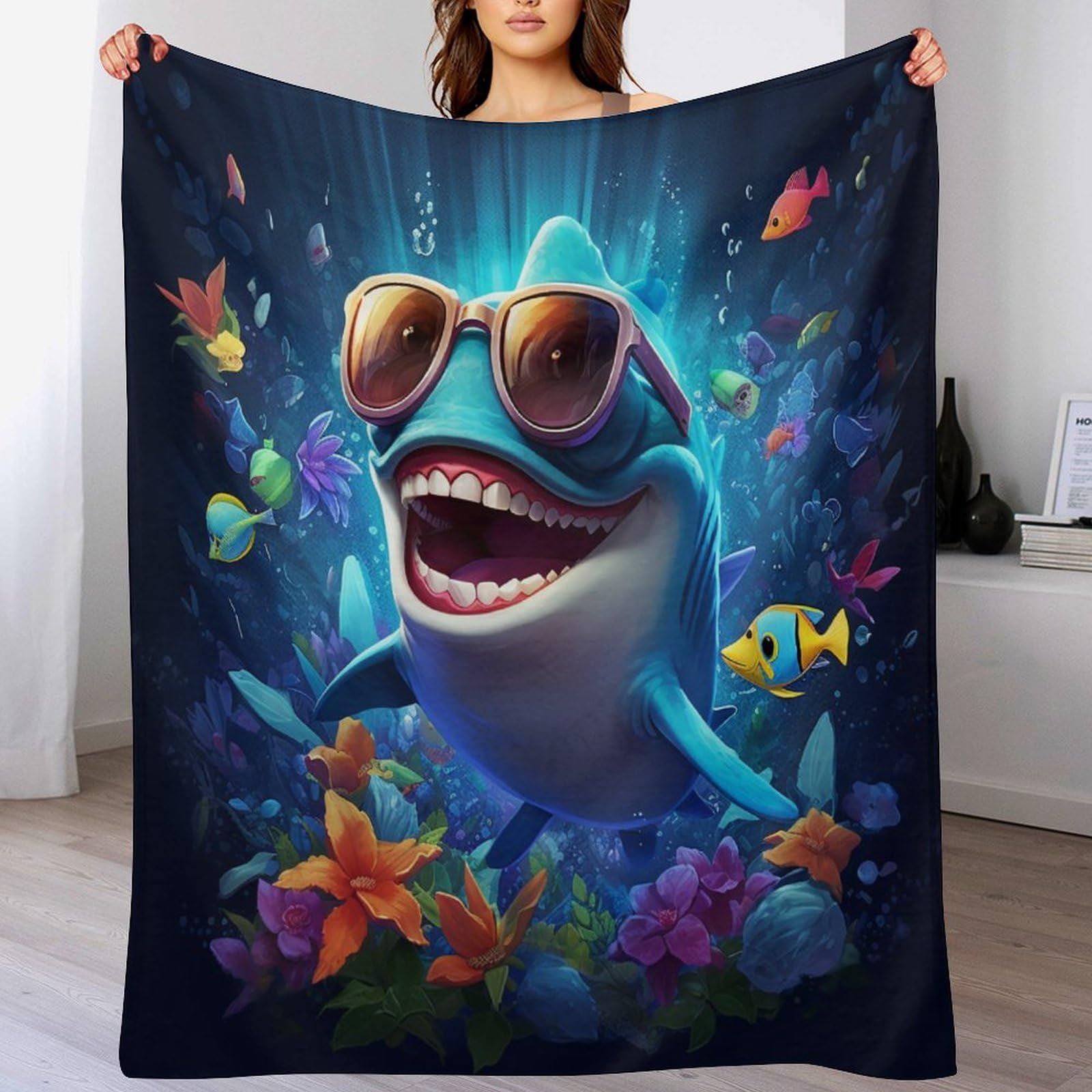 Couverture requin douce plaid flanelle chaud jeté de canapé enfant et adulte 100x130cm