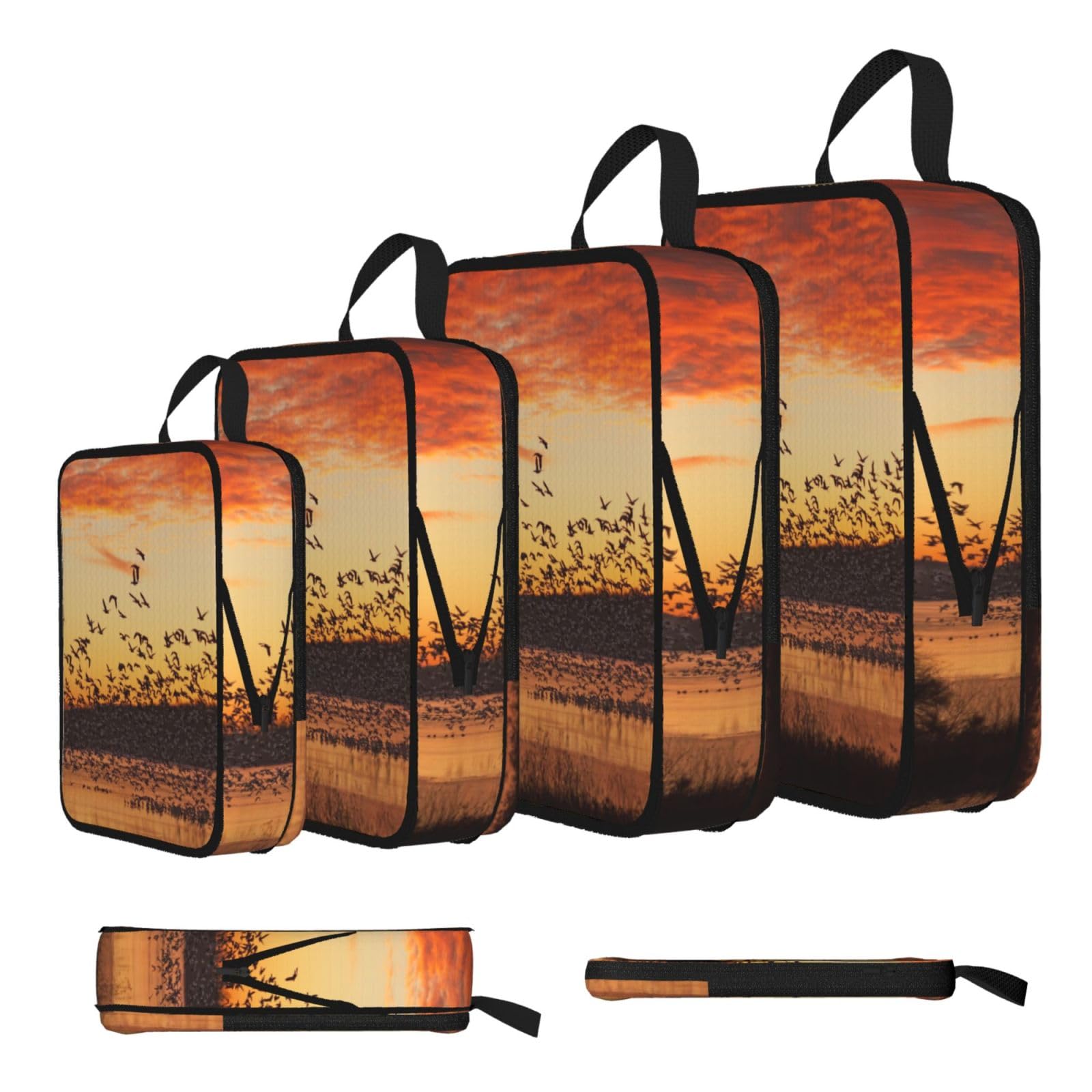 Birds At Sunset Print 4 Set Compression Packing Cubes For Suitcases,Expandable Storage Bags Organizers