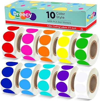4200 PCS 3/4" Colored Dot Stickers, 10 Color Round Color Coding Labels, Circle Sticker Labels Sticky Dots Stickers for Toddlers, Organization in Office, Classroom, Home Teaching Events, Garage Sales