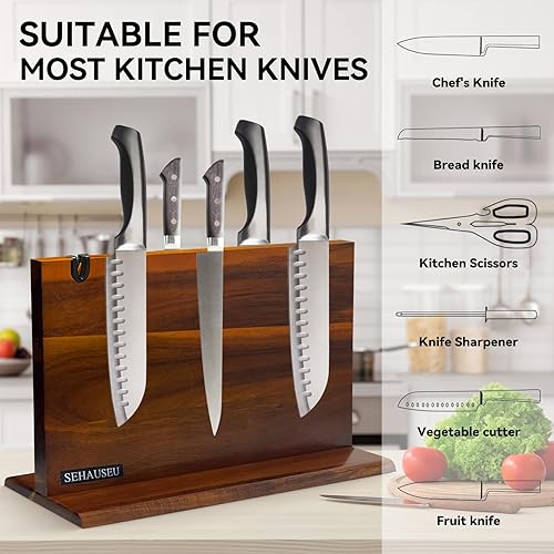 Miniatura 4 de Soporte magnético de doble cara para cuchillos con afilador, almacenamiento de cocina con imanes fuertes para cuchillos y utensilios, moderno bloque