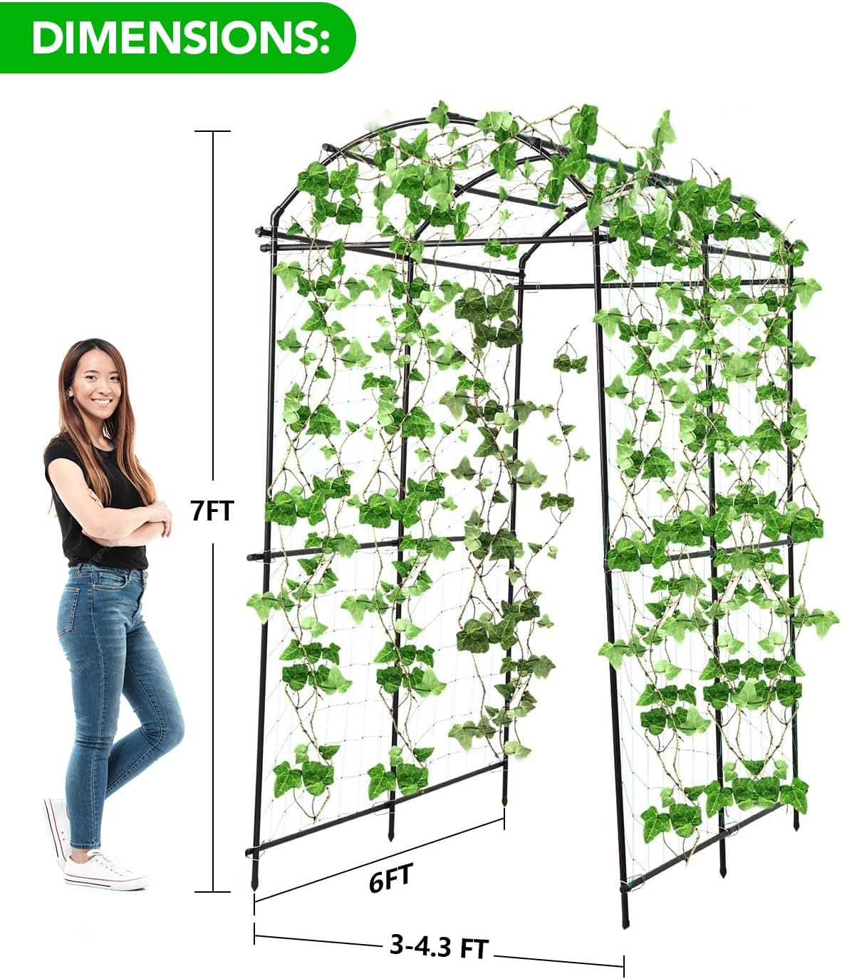 Garden Arch Trellis Outdoor Cucumber Arched Trellis 7ft Tall Large Vegetable Squash Trellis for Garden Raised Bed Climbing Flowers Fruits Plants Black Metal