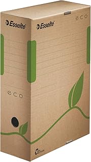 Esselte Eco Archiv-Schachtel, 100 mm Rückenbreite, Aktenkarton A4, 100% recycelte Wellpappe, 100% recycelbar, Archivboxen mit geometrischem Design, 25 Stück, naturbraun, 623917