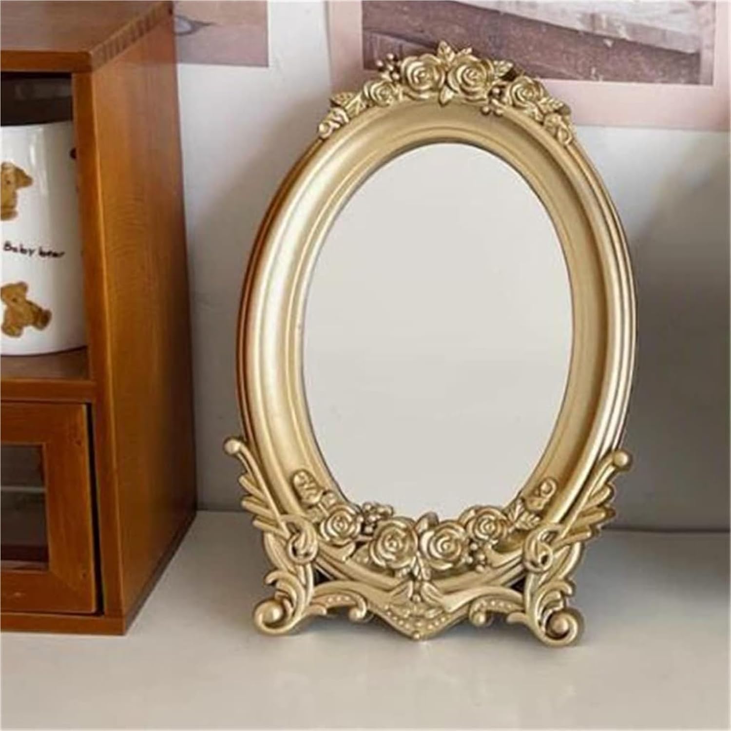 European Retro Makeup Mirrors Golden Desktop Household Princess Dressing