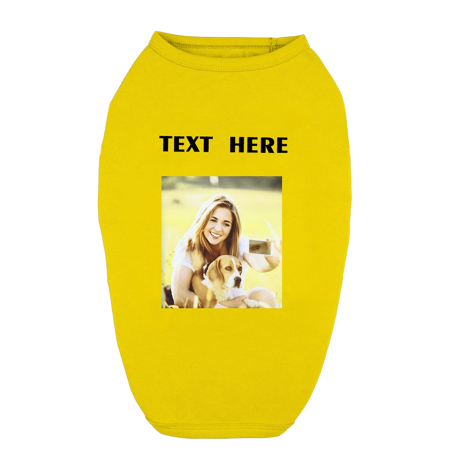 Personalised Dog T Shirt Clothes Design Photo Name for Large Dogs, Puppies and Cats (Yellow)