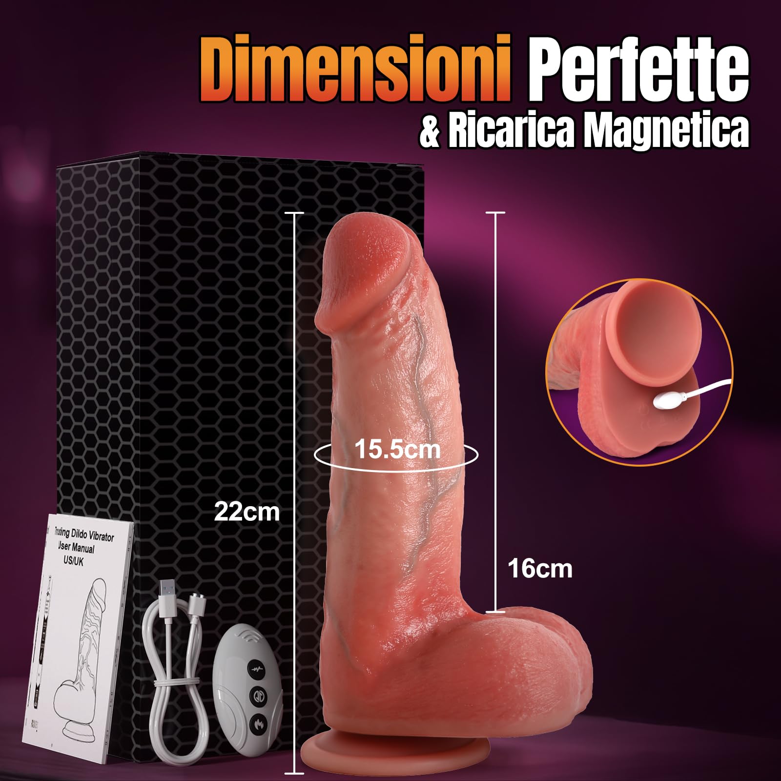 dildo realistico vibratore Giocattoli sessuali - 8.66'' Dildo realistico vibratoreper donna professionale, 3 Spinta e 9 Vibrazione, Riscaldamento Dildo, Ventosa potente e telecomando