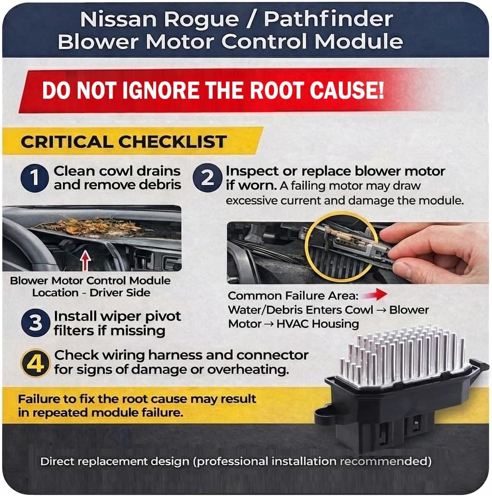 HVAC Blower Motor Control Module Fit for Nissan Rogue 2014-2019 Rogue Sport 2017-2022 Pathfinder 2022-2023 Automatic AC ONLY Replaces 27761-DF62A 27761-5NA0A