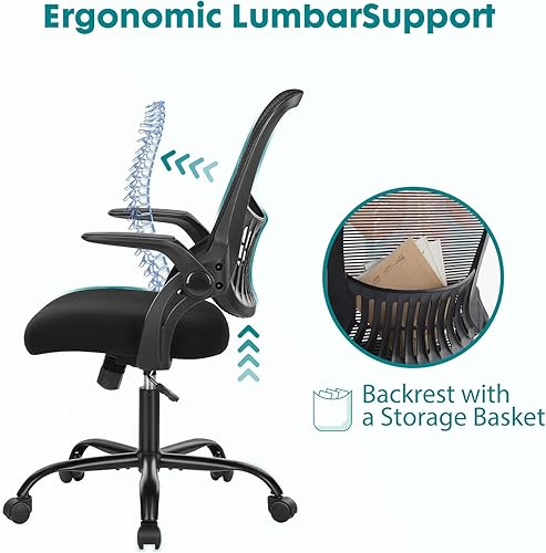 Miniatura 7 de Sillas ergonómicas de escritorio de oficina en casa, silla de computadora de malla ajustable en altura con soporte lumbar y brazos abatibles, color