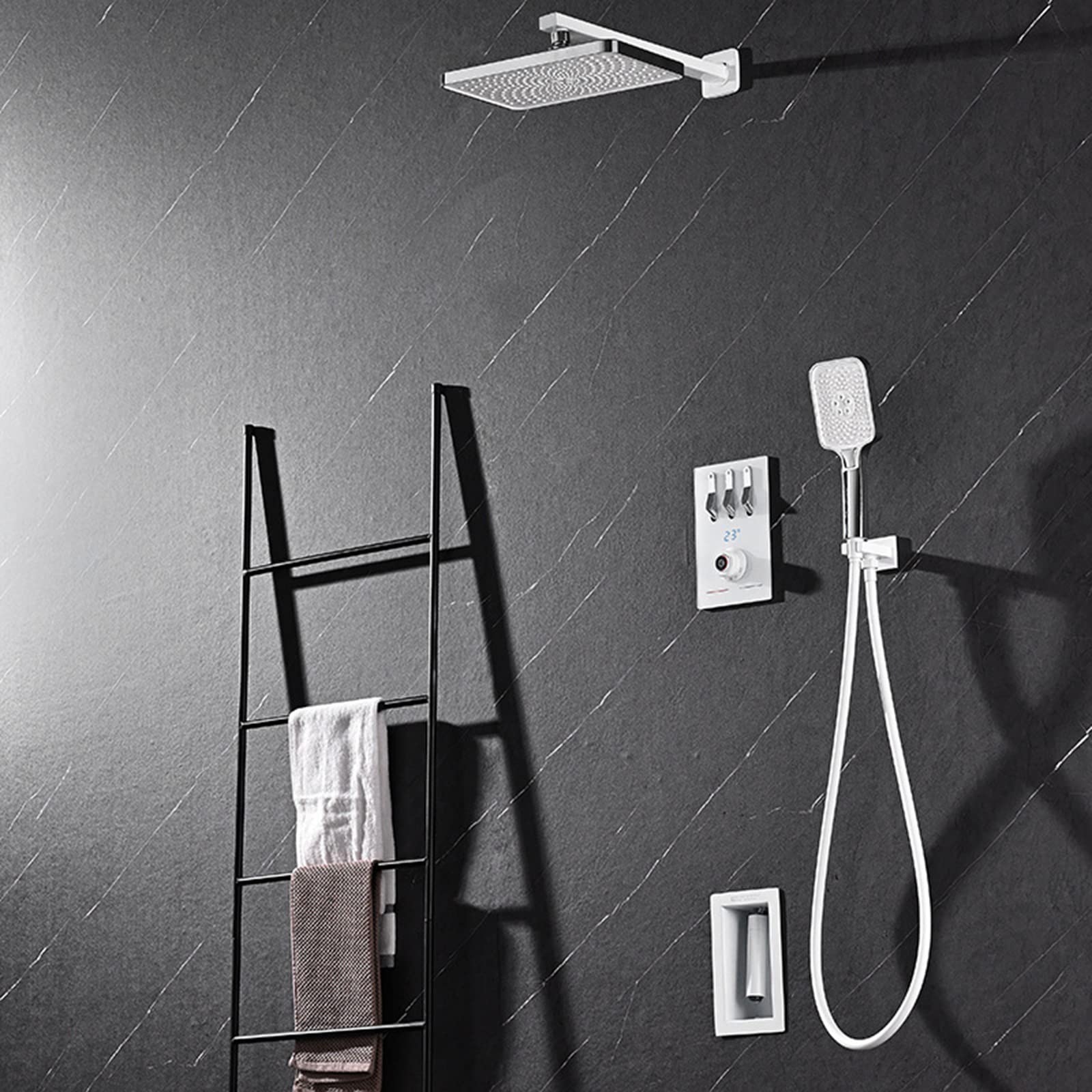 Ensemble de mitigeur thermostatique encastré 3 voies avec pommeau de douche noir