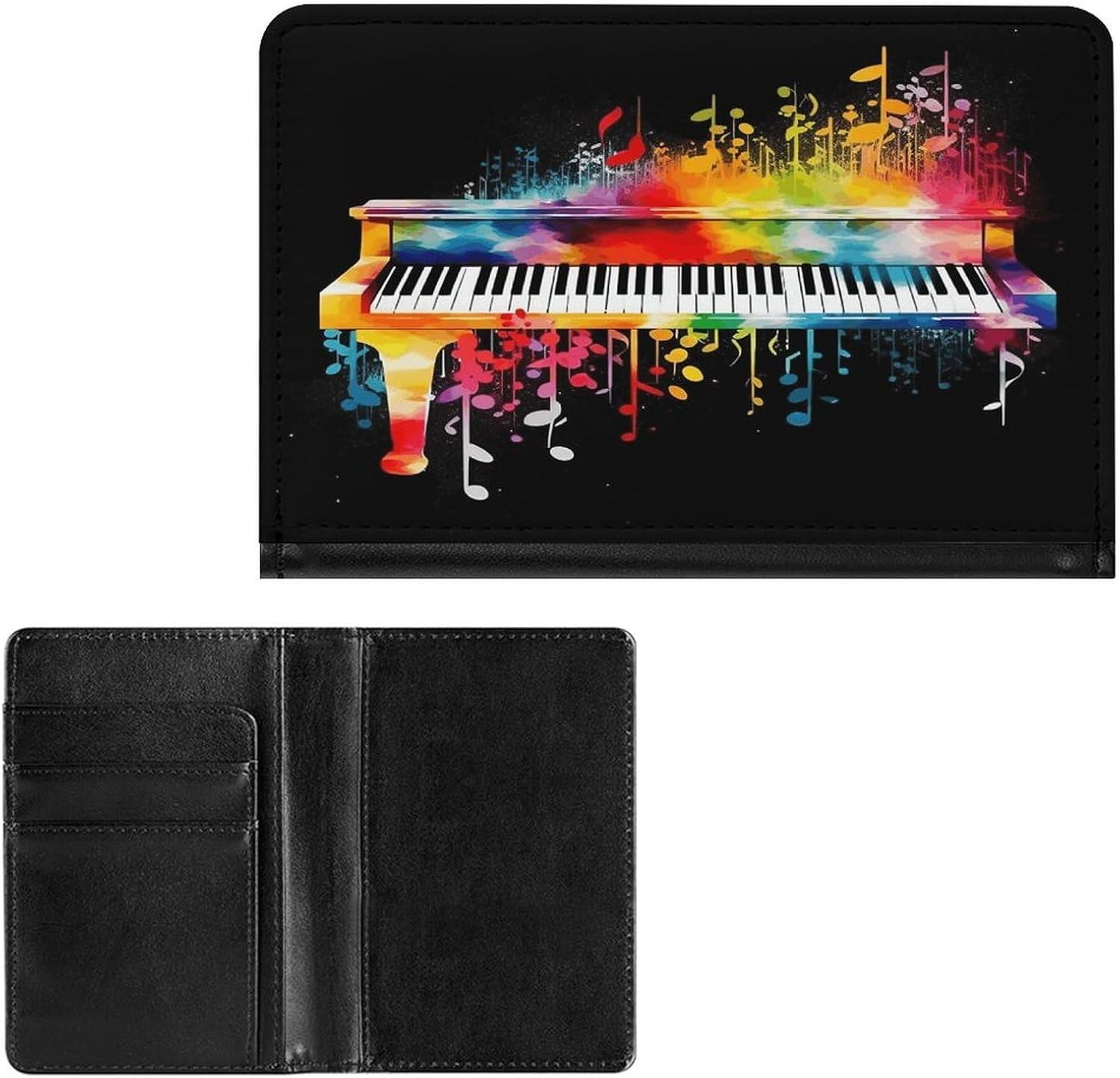 Colorful Piano Keyboard Music Note Passport Holder for Travel Document Holders PU Leather Credit Card Holder Minimalist Front Pocket Wallet Fashion Passport Wallet Cover Case Slim Bifold image 2