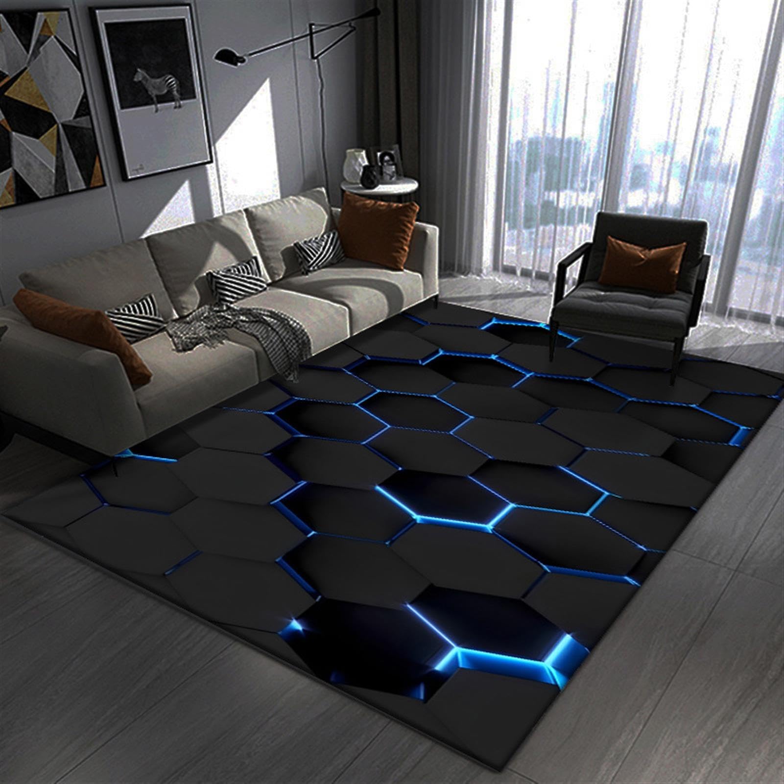 Rugs Living Room Modern Area Rug Short Pile Carpet 3D Abstract Geometry Gaming Room Living Room Carpet Non Slip Washable Rug,010,40 * 60cm