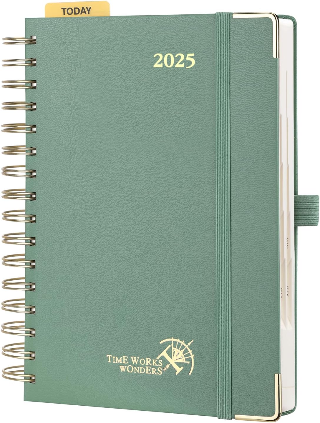 Agenda 2025 POPRUN Settimanale - 26,5x21,5cm, Copertina Rigida, Carta 100GSM, Verde Pacifico