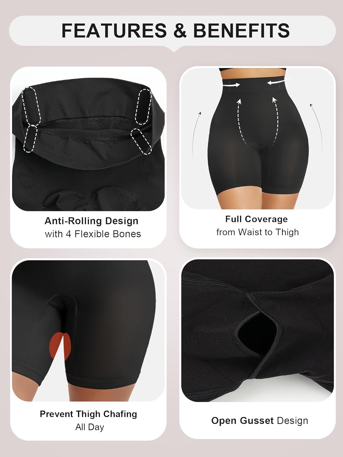 SHAPERX Tummy Control Underwear for Women – Mid-Waisted Seamless Shapewear Shorts Anti-Rolling Body Shaper Under Dresses - Image 4