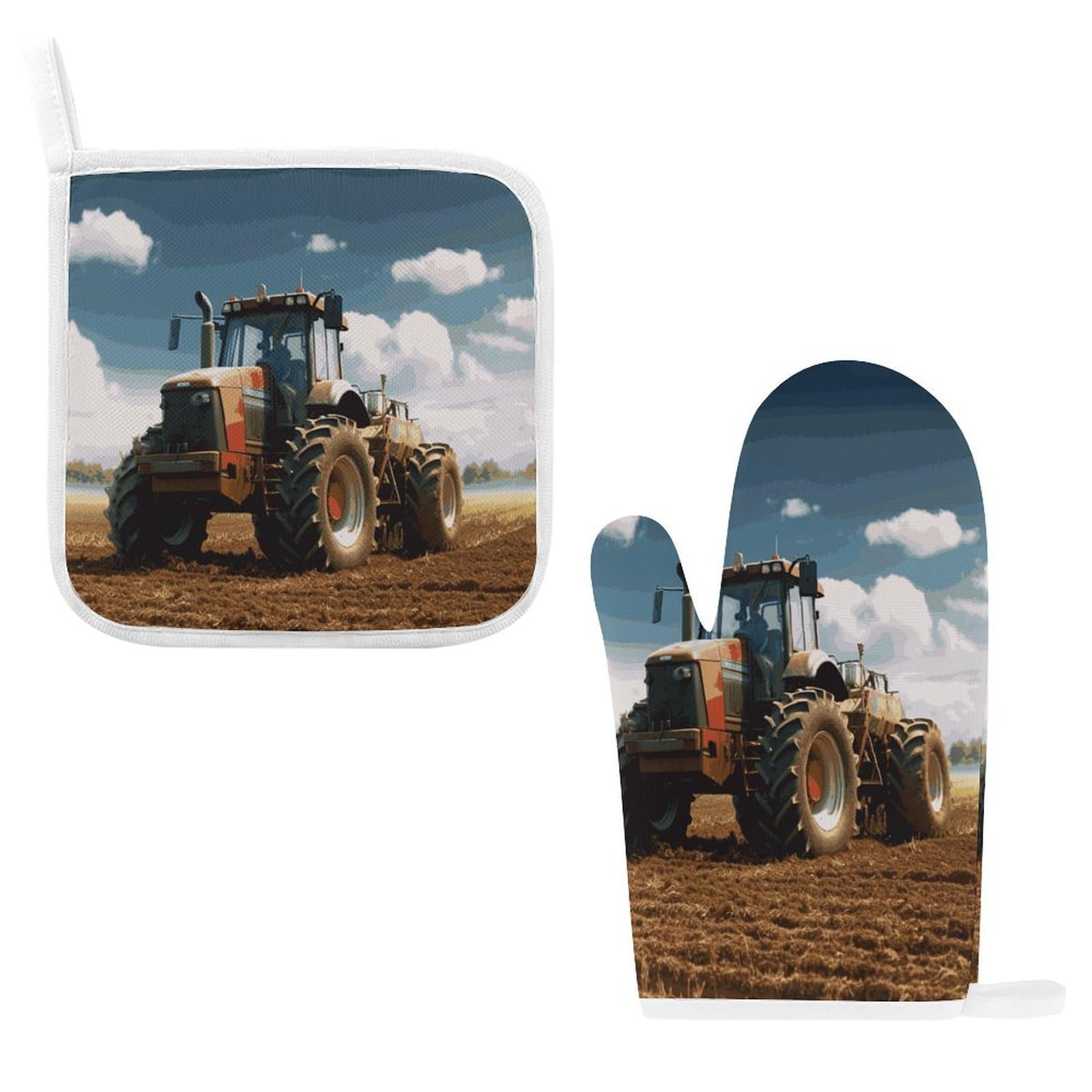 Fodpand Style Fantasy Farm Tractor Oven Mitts And Pot Holders Sets