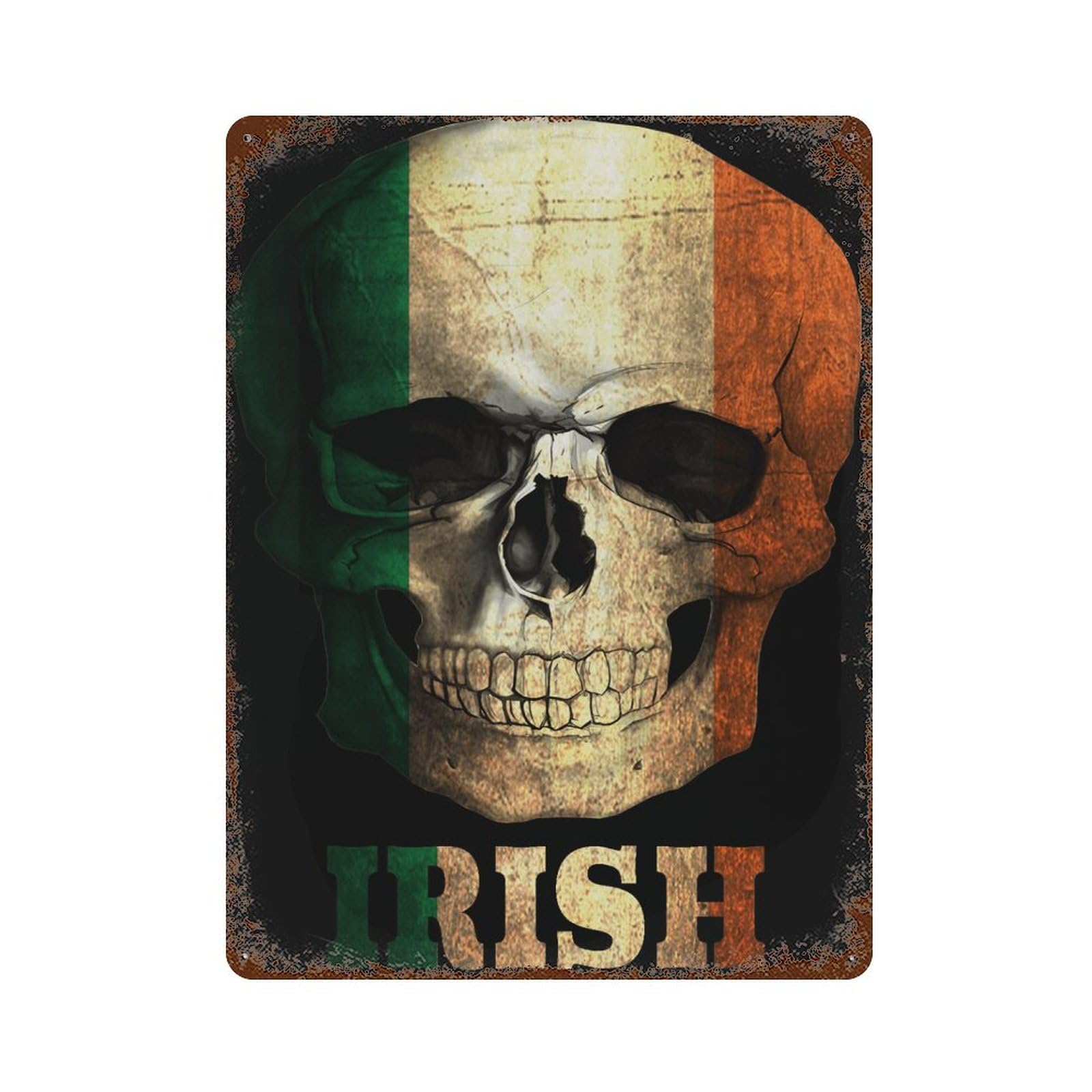 KWQDOZF Skull Irish Flag (2) Theme Metal Tin Sign,Vintage Iron Hanging Plate Vertical with Rust Poster Wall Decor 12x16inch