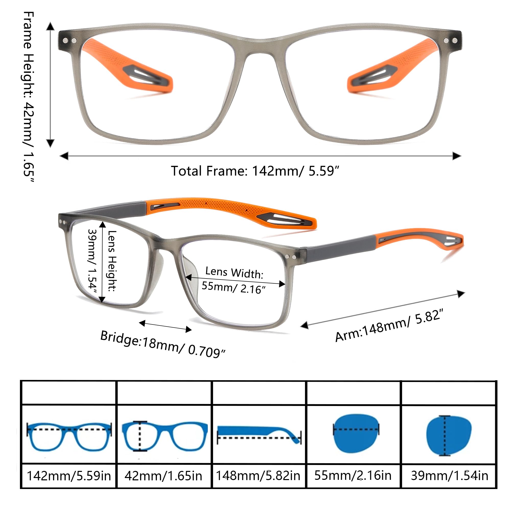 TR90 Lesebrille für Herren, Sport-Design, blaues Licht, blockierend, flexibel, bequem, leicht