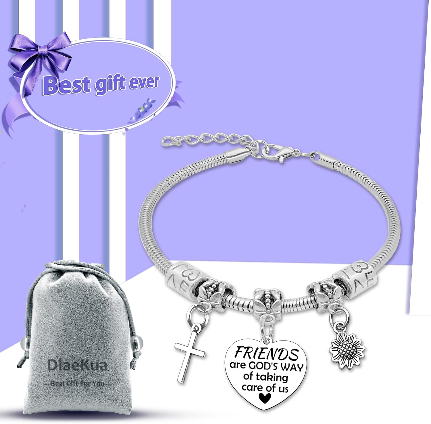 Christian Gift Bracelets for Friends Stainless Steel Bracelet Baptism Gifts for Women Bracelet Gift for Friends Encouragement Gifts Bracelets for Friend Sisters Bestie Christmas Birthday Presents - Image 7