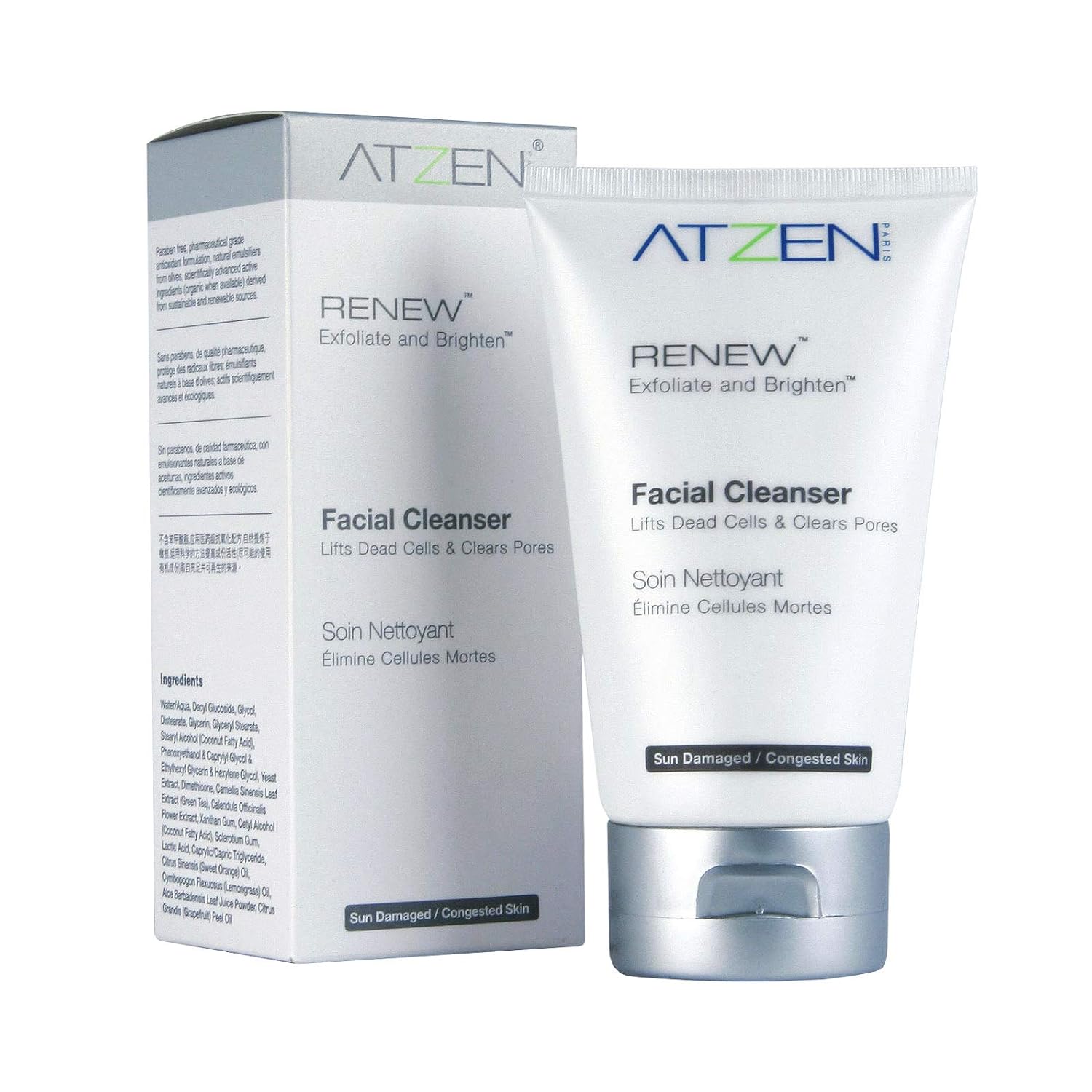 RENEW Organic Facial Cleanser - Exfoliates & Lifts Dead Cells to Clear Pores. Lightens & Nourishes Sun Damaged Areas. Protects From Pollutants & Premature Aging. Paraben & Cruelty Free (3.0 oz)