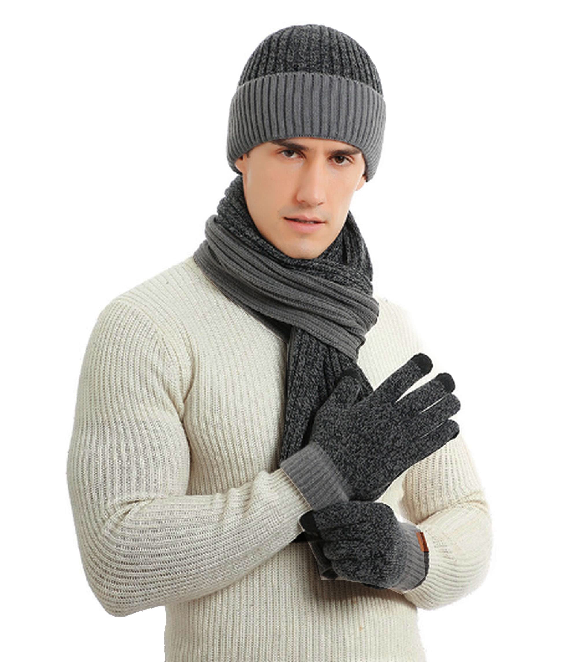 Conjunto de invierno GFM de gorro bufanda y guantes grises para hombre 4