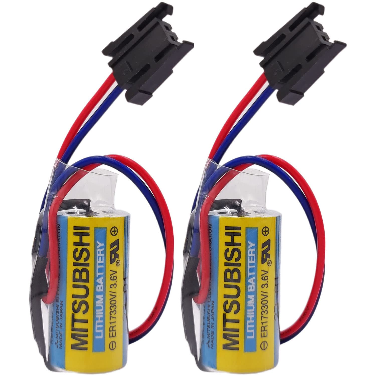 LITKEQ 2Pcs/Set ER17330V/3.6V A6BAT MR-BAT ER17330 PLC Lithium Battery with Plug for Mitsubishi PLC servo Driver Lithium Battery ANS Series, New