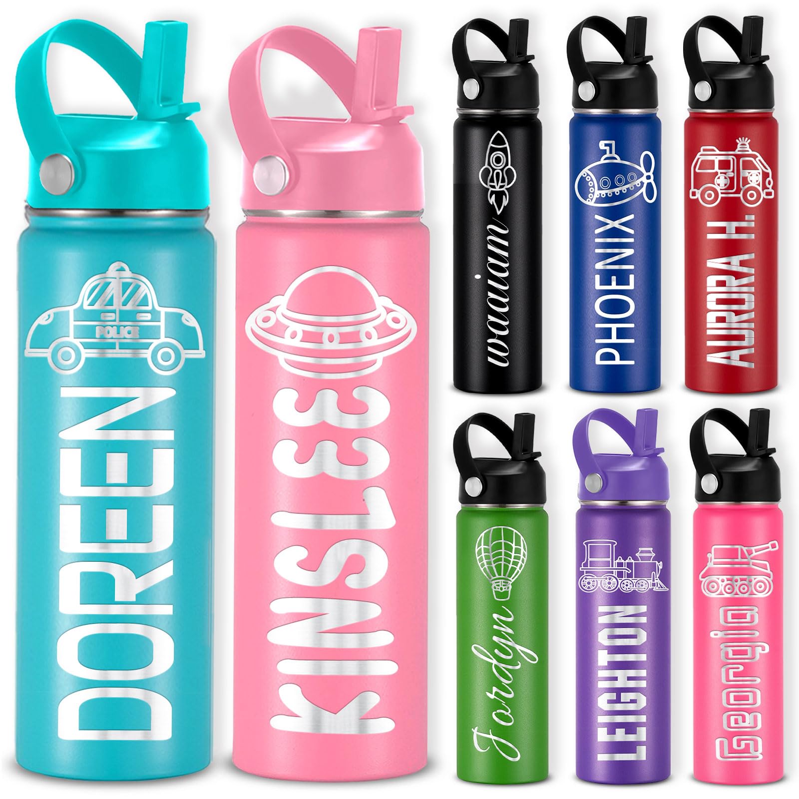 Custom Personalized Water Bottles for Kids Girls Boys Toddler Customized Customizable Name Cups Gifts for Men Women School