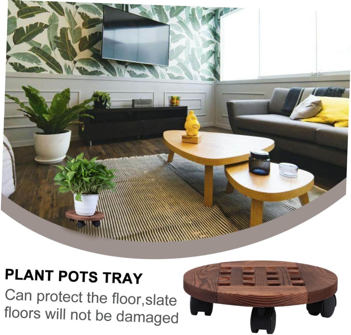 Wooden Flowerpot Tray Wheels Carbonized for Indoor and Outdoor Use Heavy-Duty Wooden Planter Tray Floor Protector for Garden Pots