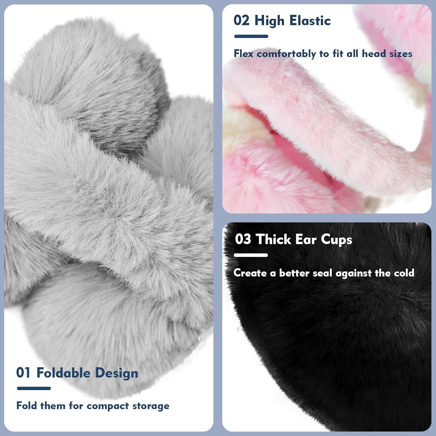 Vegove 4pcs Fuzzy Ear Muffs for Women, Foldable Faux Fur Ears Warmer Fluffy Outdoor Cute Earmuffs Winter Accessories - Image 5