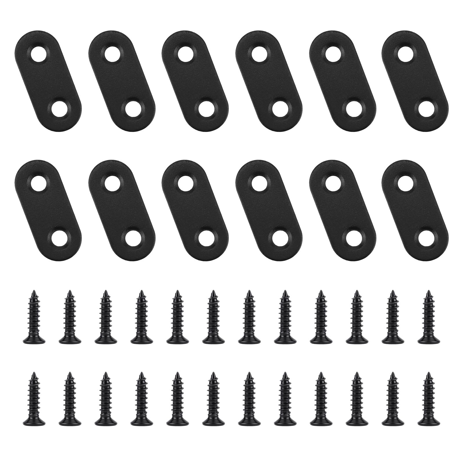 12 PCS 1.43'' x 0.63'' Stainless Straight Flat Brackets, Black Flat Metal Brace Bracket, Support Flat Metal Brace for Wood Furniture, Mending Plate Connector Joining Bracket for Fence,48 Screws