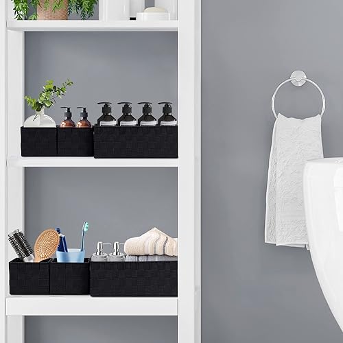 Miniatura 7 de Posprica Cestas de almacenamiento tejidas para organizar, pequeñas cestas negras de cubo organizador divisor para cajón, armario, estante, aparador,