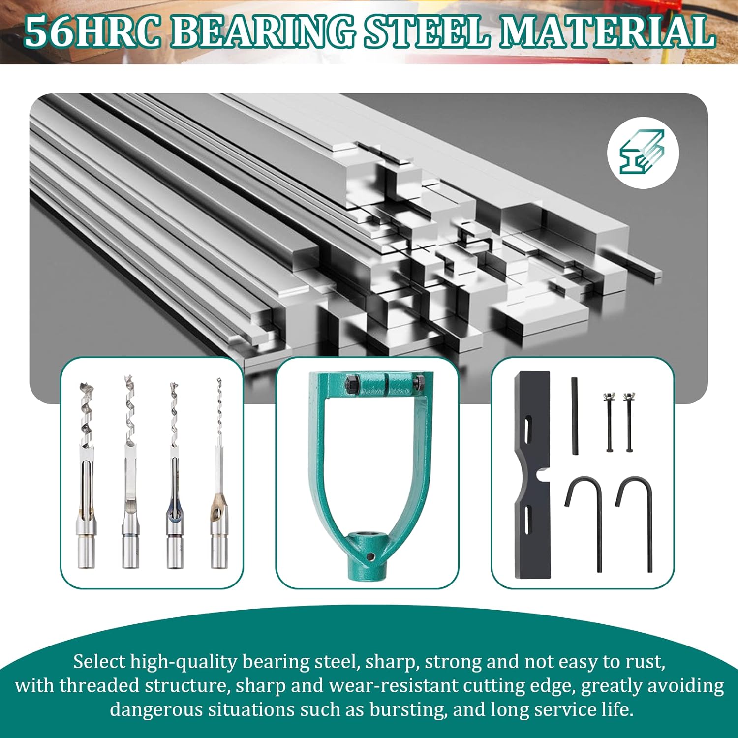 YUCHENGTECH Bench Drill Locator Set Woodworking Bench Mortiser Square Hole Chisel Drilling Machine Mortising Bench Drill Tool for Mortising Chisels with 4 Bits Steel
