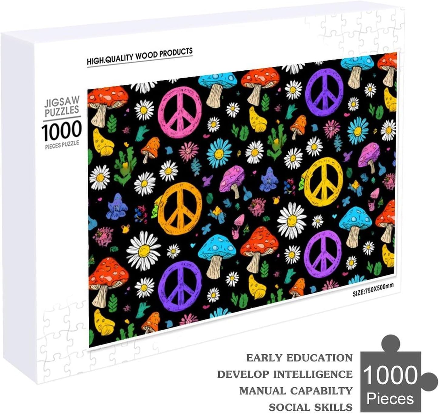 Peace Sign Flower Puzzles for Adults 1000 PCS Wooden Jigsaw Puzzle Wall Decor Christmas